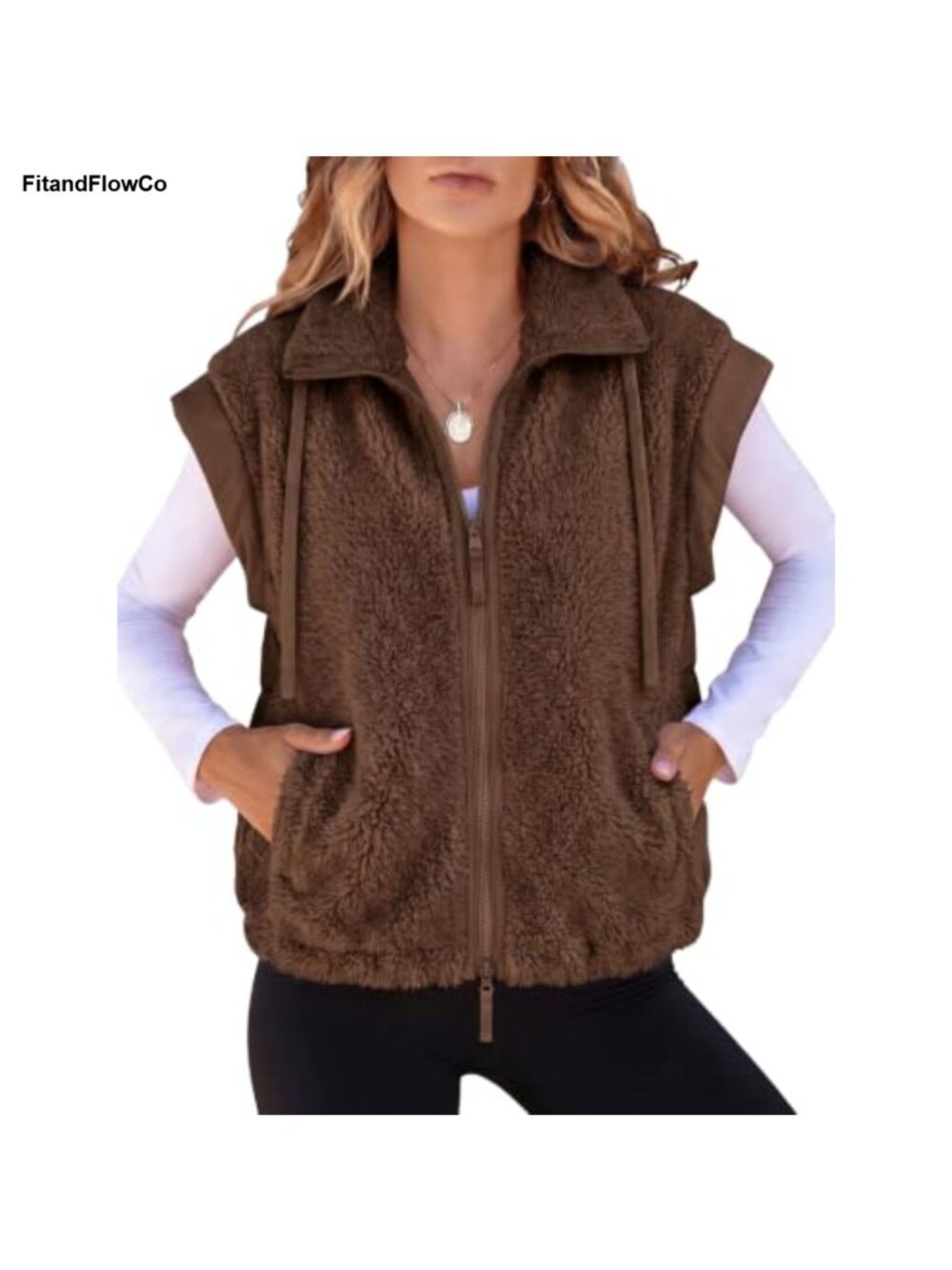 Sherpa Fleece Puffer Vest Zip Up Crop Patchwork